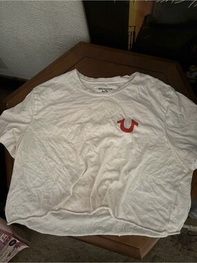 True Religion White Crop Top with Red Logo